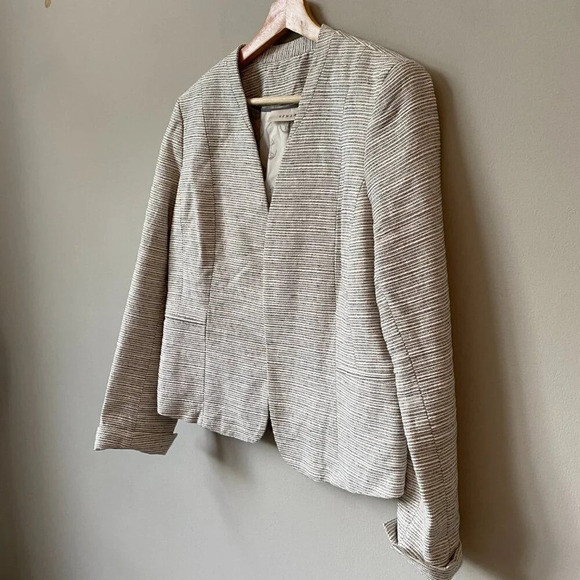 KENAR Nordstrom Womens Large Long Sleeve Striped Linen Career Blazer Jacket Chic - Picture 8 of 16